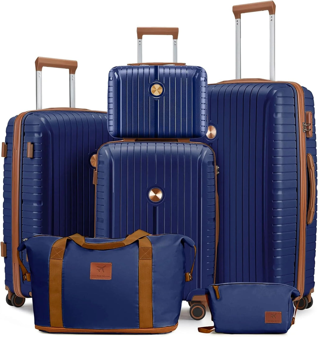 5-piece PP hardshell lightweight travel carry-on luggage set with dual spinner wheels and TSA lock