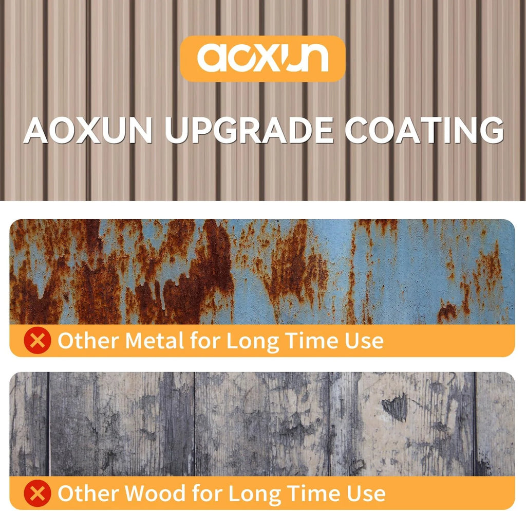 Aoxun 12x10 FT Shed Metal Outdoor Waterproof Storage Shed Steel Utility Garden Tool Shed with Door & Lock Outdoor Storage for Garden Patio Lawn Poolside, Brown