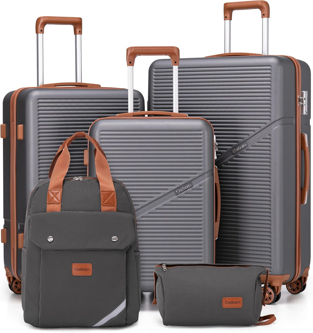 5-Piece Luggage Set with Spinner Wheels, Hard-Shell ABS Luggage Set with Tsa Lock, Lightweight Hard-Shell Waterproof Travel Case, Unisex, Gray