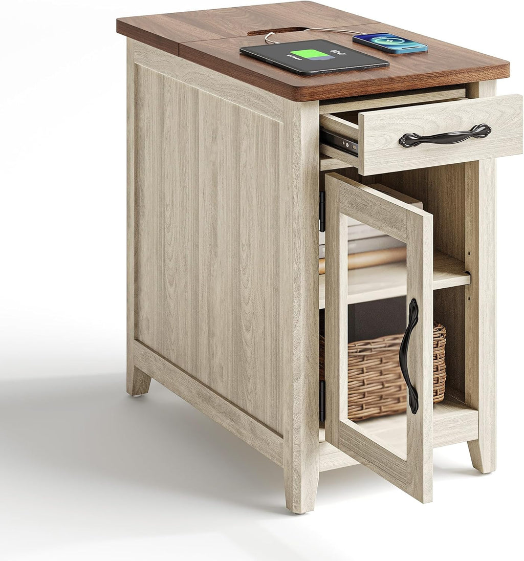 Farmhouse End Table Narrow Side Table Small Nightstand