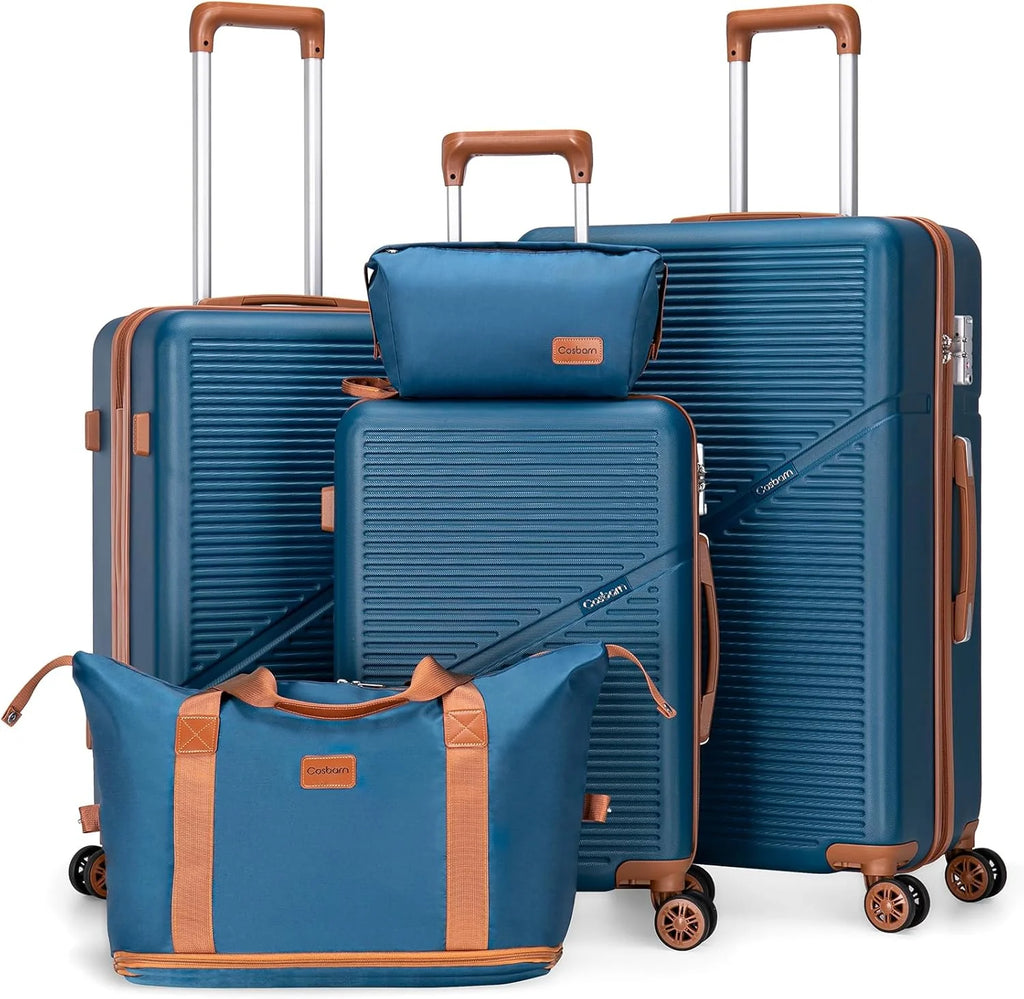 5-Piece Luggage Set with Spinner Wheels, Hard-Shell ABS Luggage Set with Tsa Lock, Lightweight Hard-Shell Waterproof Travel Case, Unisex, Gray