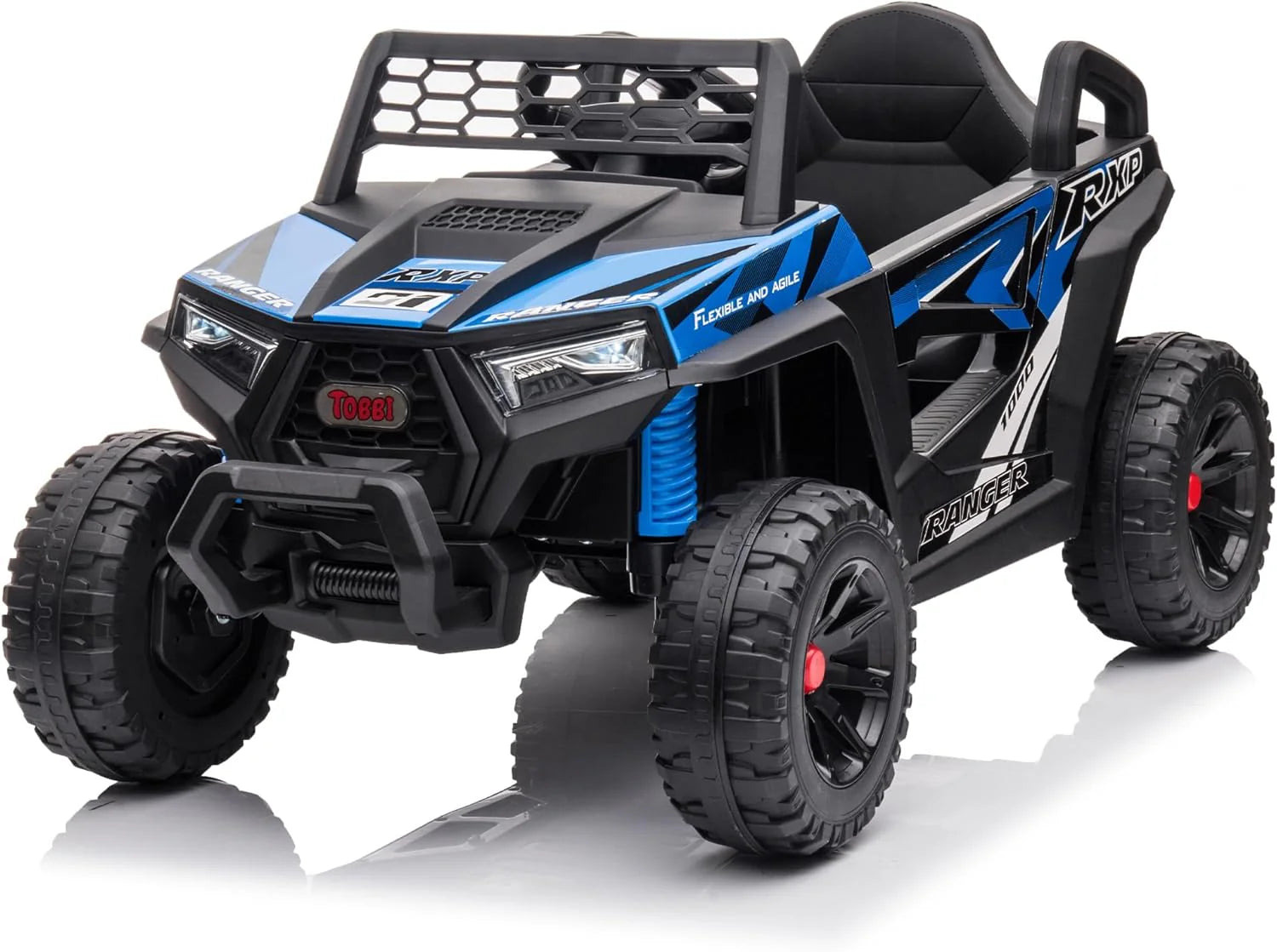 TOBBI 12V Kids Ride on Car, Electric Off-Road UTV Truck with Diverse Functions, Double Open Doors, Safety Belt, Horn, Music, and Lights for Kids Aged 3-5 Years (Rose Red)