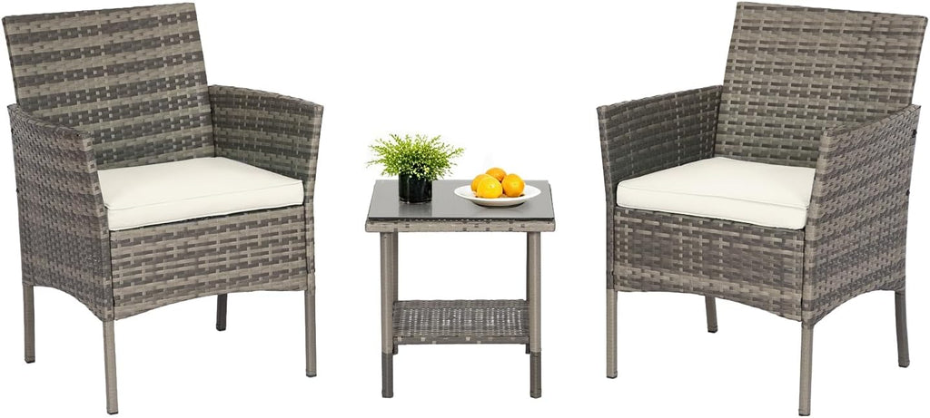 FDW | 4-Piece Patio Furniture Set | Black | Outdoor Wicker Furniture with Coffee Table | Modern Rattan Chairs Conversation Set | Outdoor Seating | Weather-Resistant | for Porch, Garden, Lawn