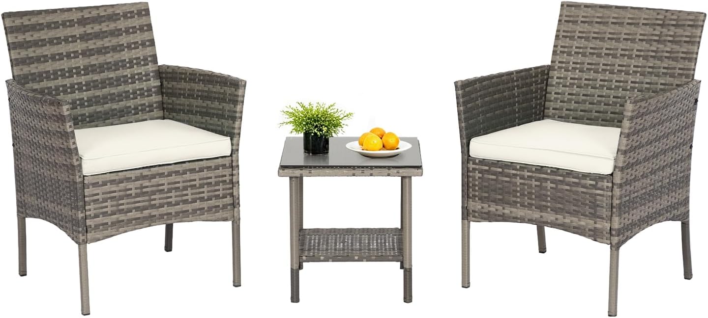 FDW | 4-Piece Patio Furniture Set | Black | Outdoor Wicker Furniture with Coffee Table | Modern Rattan Chairs Conversation Set | Outdoor Seating | Weather-Resistant | for Porch, Garden, Lawn