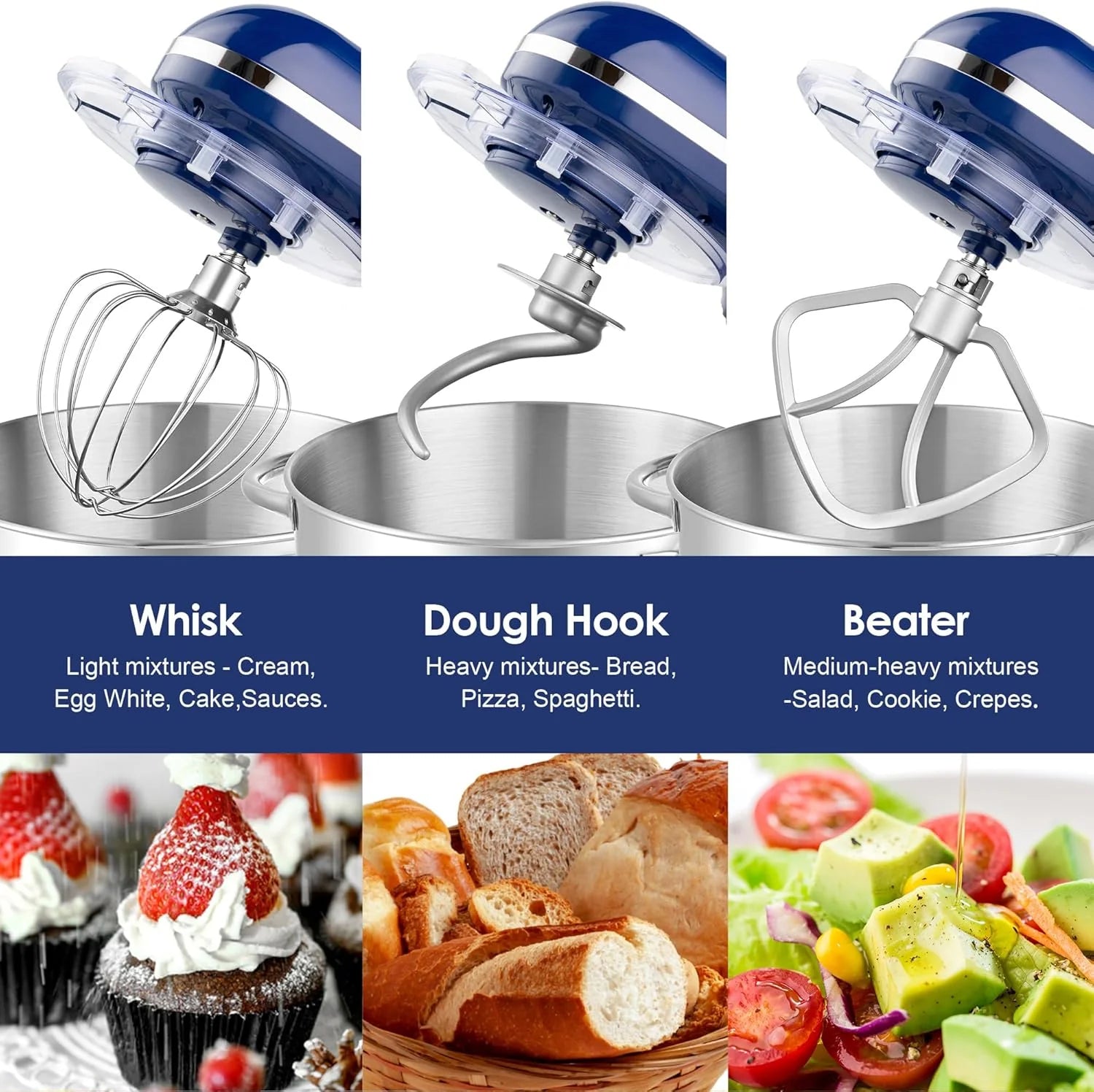 Aucma Stand Mixer,6.5-QT 660W 6-Speed Tilt-Head Food Mixer, Kitchen Electric Mixer with Dough Hook