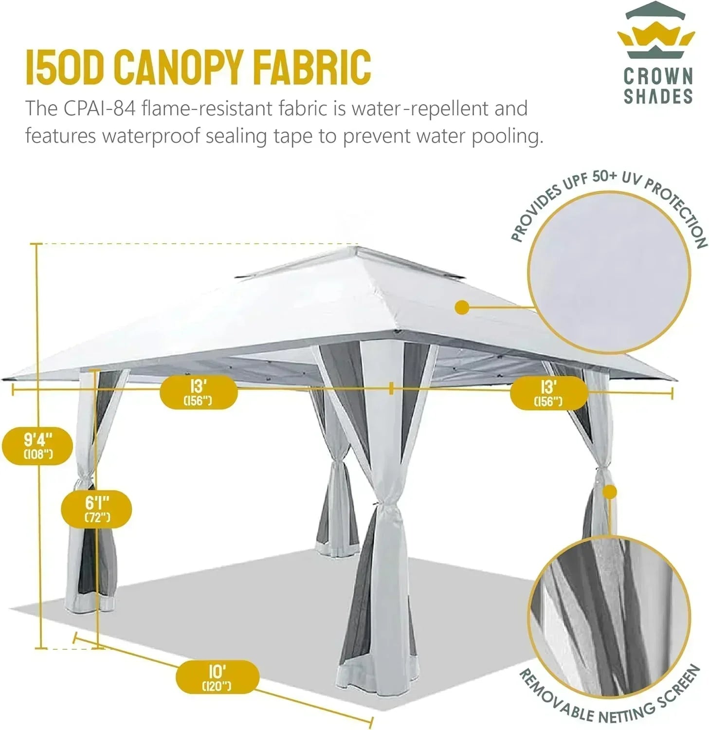 CROWN SHADES 13x13 Pop Up Gazebo Canopy Tent Gazebos on Clearance Outdoor Gazebo