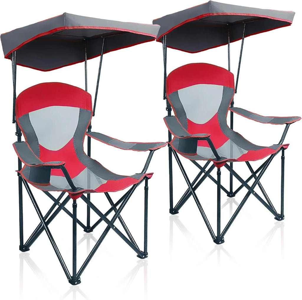 ALPHA CAMP Heavy Duty Canopy Camping Chair, 350 lbs Capacity Oversized Folding Chair with Adjustable Sunshade, Portable Sunshade Chair with Cup Holder for Beach, Fishing, Outdoor