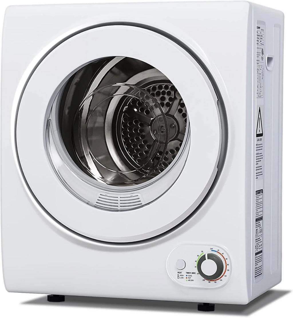 Compact Laundry Dryer, 3.5 cu ft Front Load Stainless Steel Clothes Dryers With Exhaust Pipe, 1500W, LCD Control Panel Four-Function Portable Dryer For Apartments, Home, Dorm, White