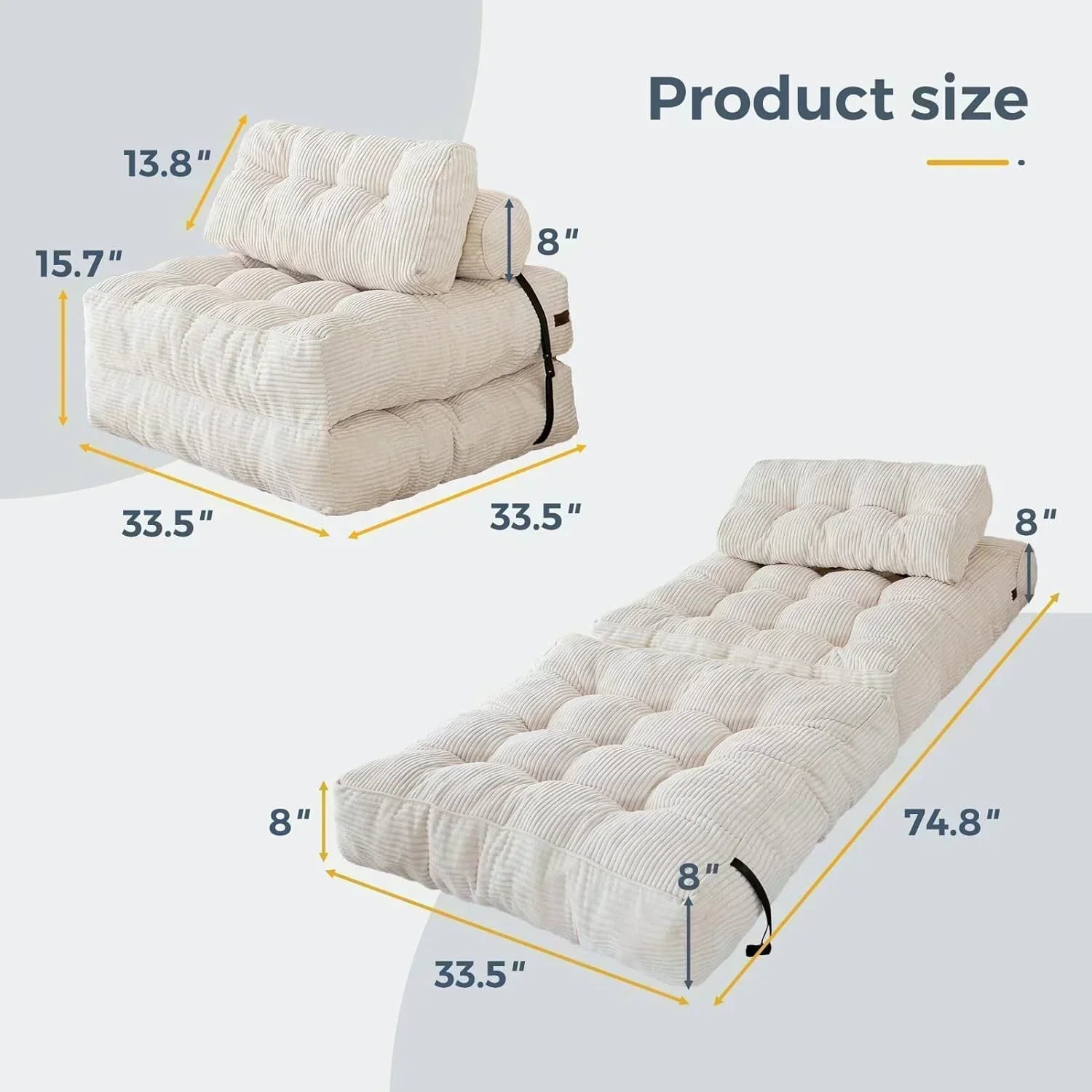 MAXYOYO Folding Sofa Bed Convertible Sleeper Chair with Pillow Foldable Mattress with Back Support
