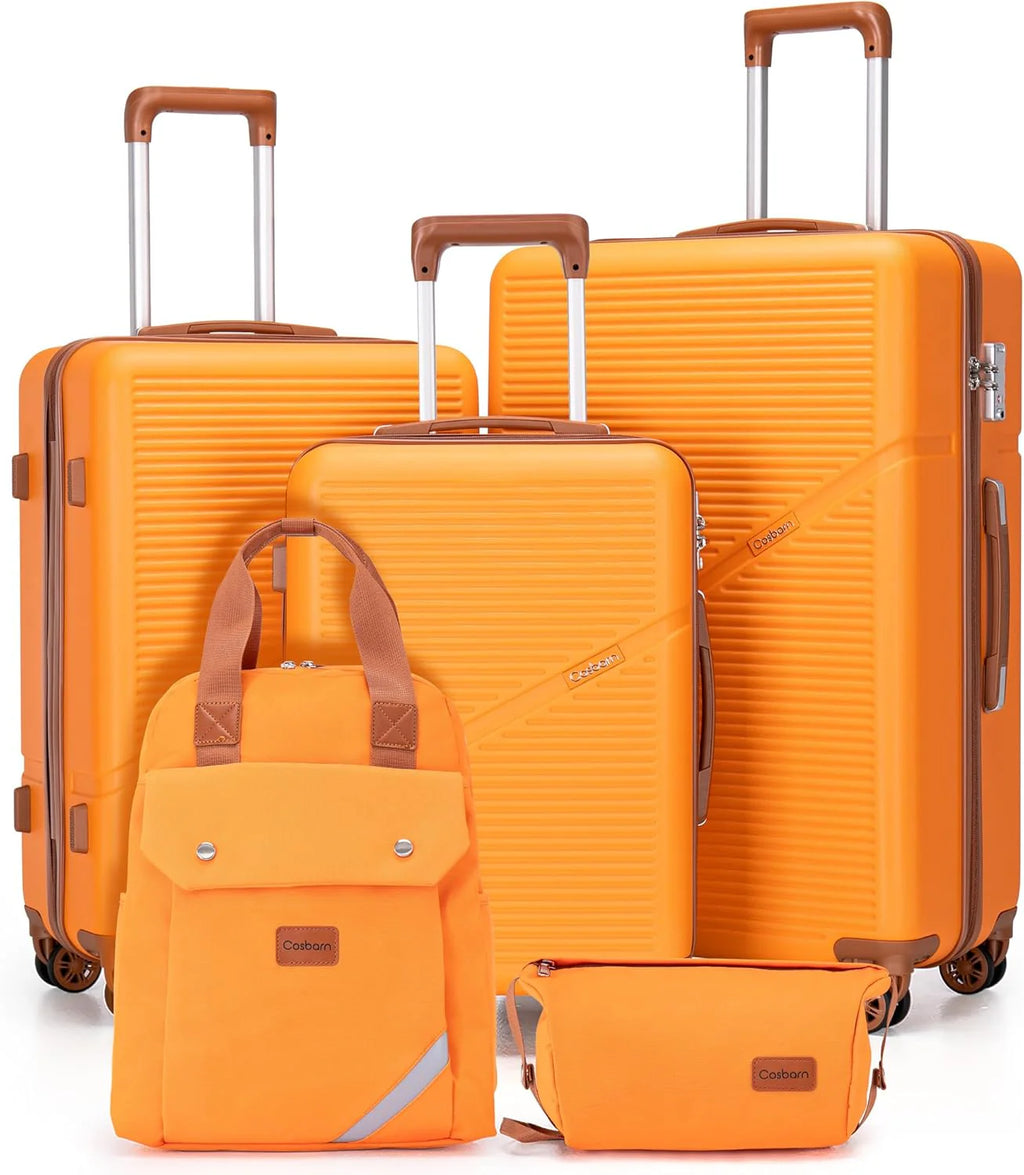 5-Piece Luggage Set with Spinner Wheels, Hard-Shell ABS Luggage Set with Tsa Lock, Lightweight Hard-Shell Waterproof Travel Case, Unisex, Gray