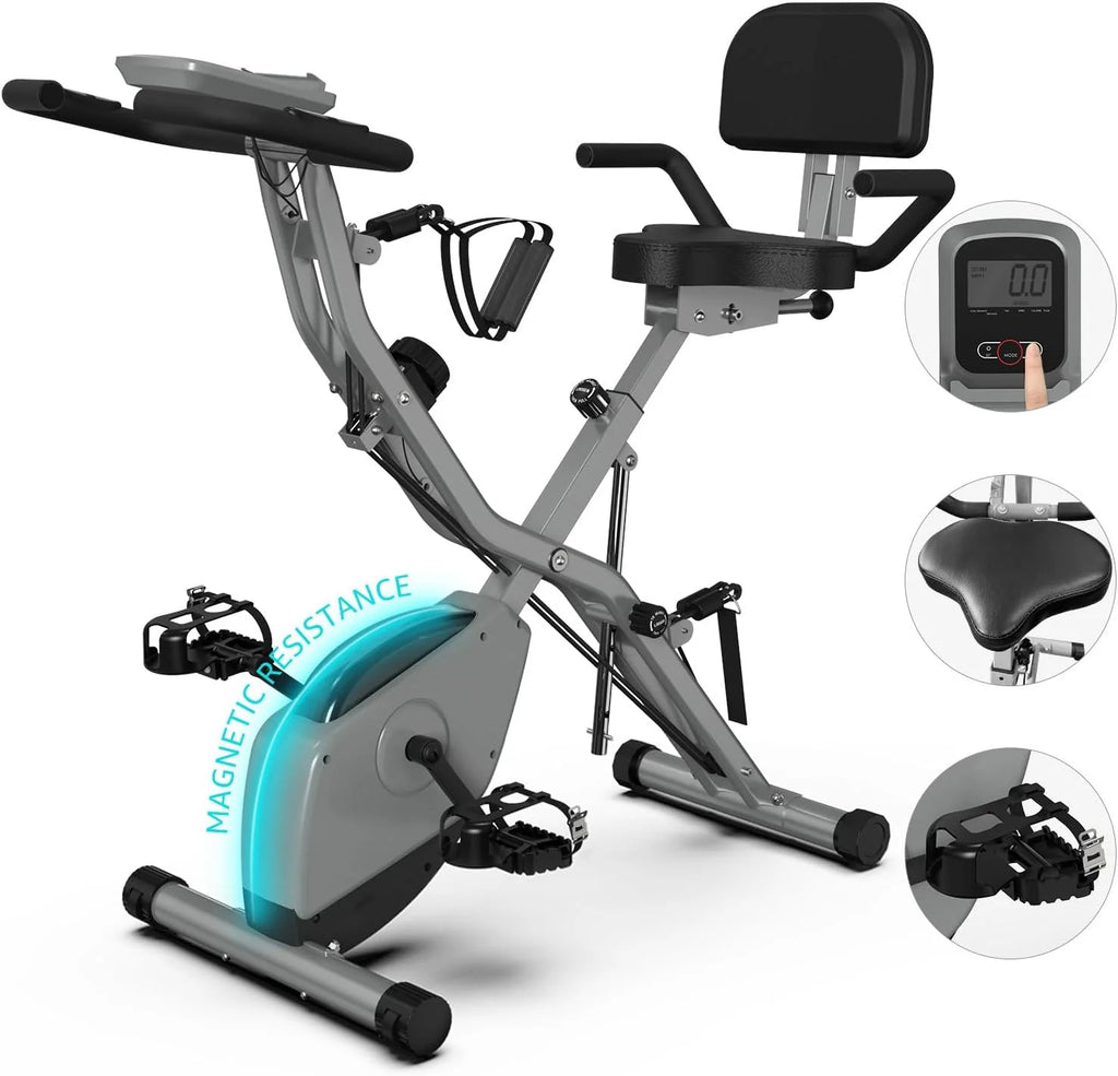 Foldable Exercise Bike Stationary Bikes for Home, 5 IN 1 Indoor Workout Bike, Cycling Bike with 16-Level Quiet Magnetic Resistance, 6.6 LBS Flywheel and 300LBS Capacity, 2025 Designed 817 X-bike